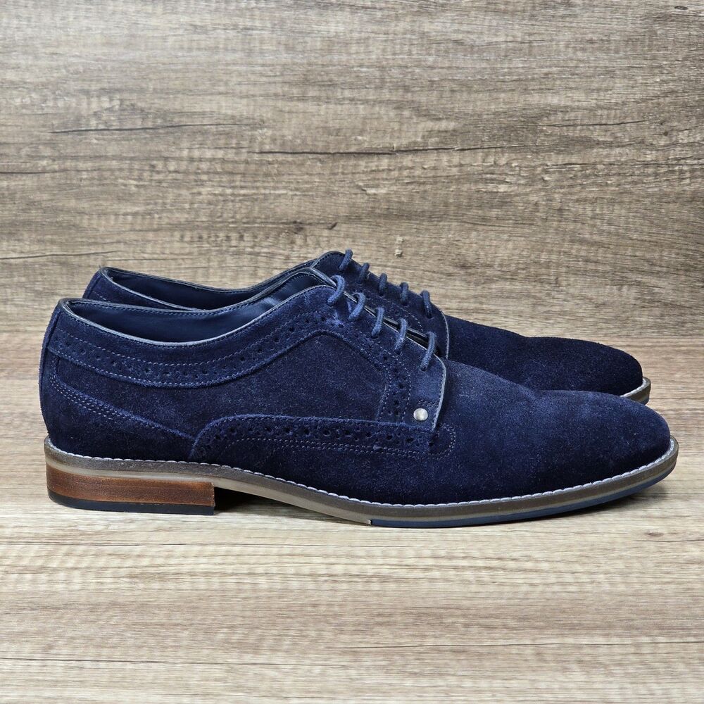 Dune London Bennett Men's Sz EU 43 US 10 Navy Blue Suede Lace Up Derby Shoes NEW